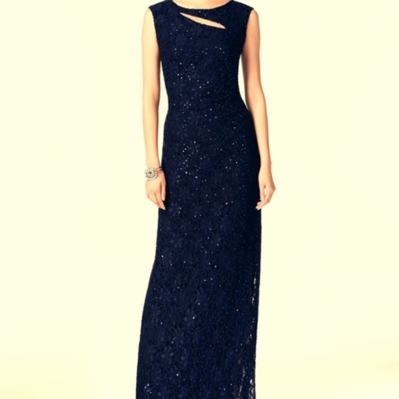 NWT Connected Cutout Sequined Lace Gown Dark Navy blue - Picture 1 of 6